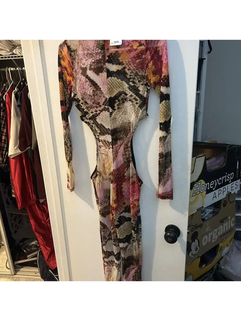 KToo multi-colored snakeskin print mesh jumpsuit with zipper and cut out hips